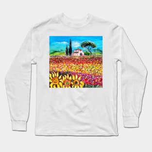 FLORA IN TUSCANY LANDSCAPE, Sunflowers and Colorful Flower Fields Long Sleeve T-Shirt